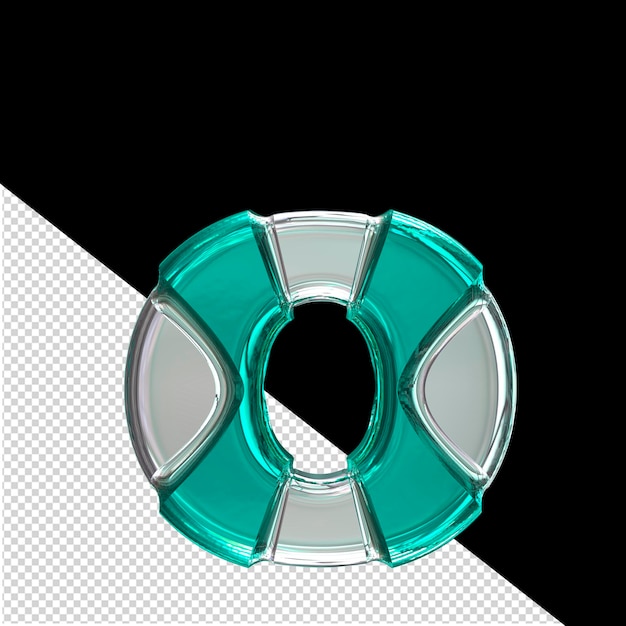 PSD silver 3d symbol with turquoise inlays letter o