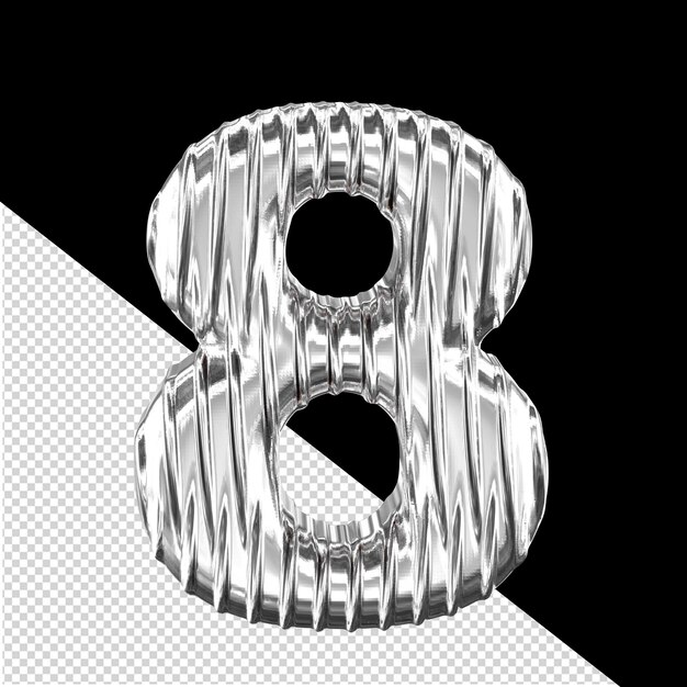 PSD Серебряный 3d-символ с вертикальными ребрами номер 8