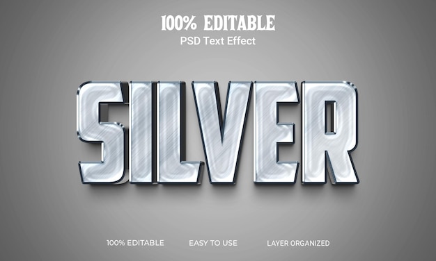 Silver 3d text effect editable file