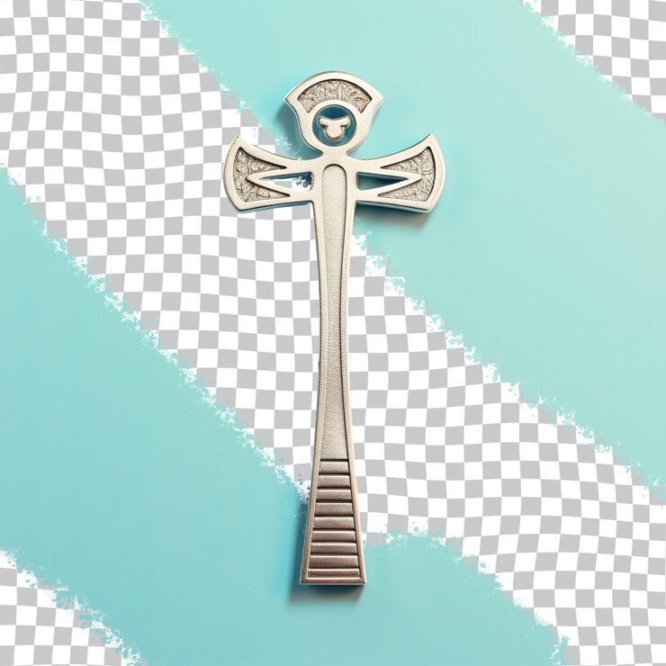 PSD silver ankh with egypt label on transparent background