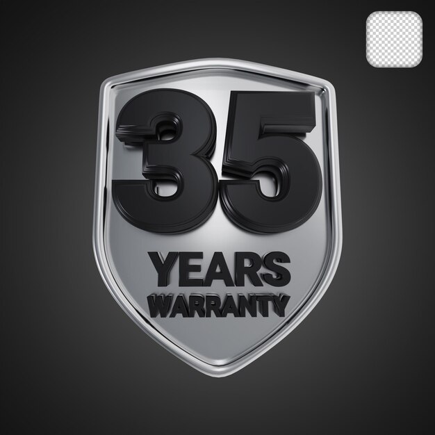 Silver Badge Warranty of 35 Year 3d illustration