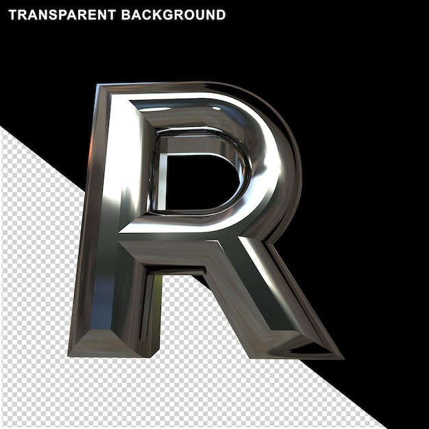 Silver beveled letters. 3d capital letter r