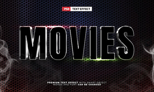 Серебристо-черные фильмы 3d стиль редактируемого текстового эффекта