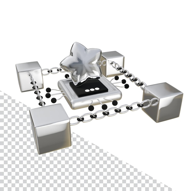 Silver Blockchain Technology Digital Data Network z ikoną gwiazdy 3D Graphic Design Metallic