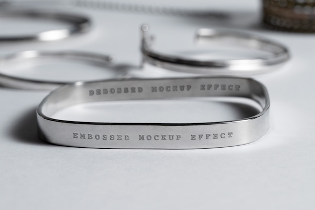 PSD silver bracelet inscription mockup