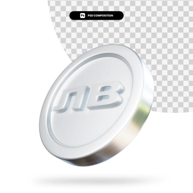 Silver bulgarian lev coin 3d rendering isolated