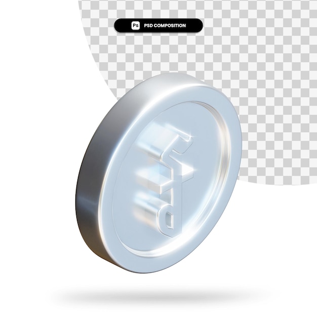 Silver cambodian riel coin 3d rendering isolated