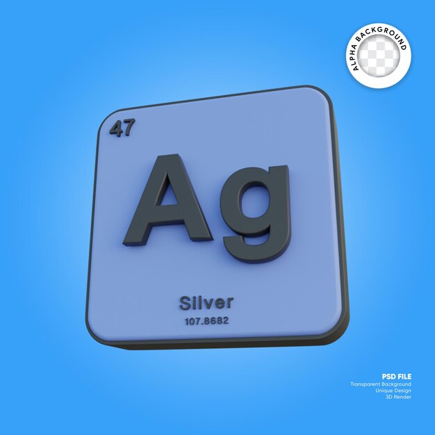 Silver chemical element periodic table 3d render