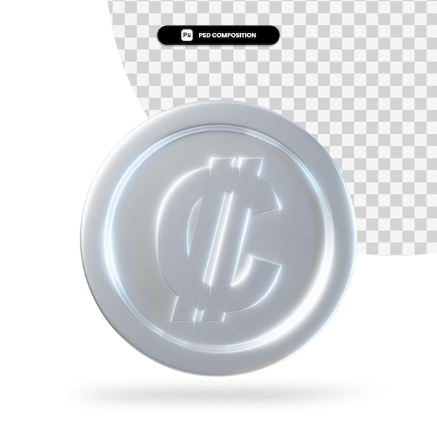 Silver colon coin 3d rendering isolated