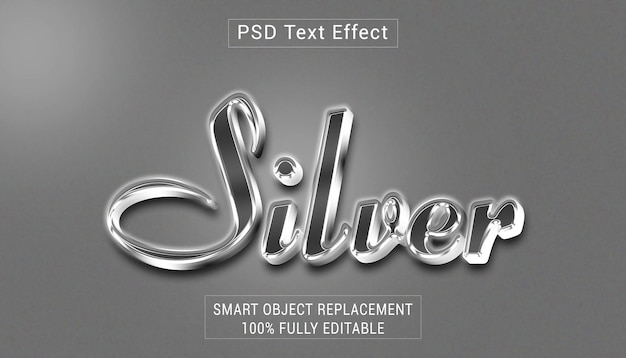 Серебряный цвет PSD 3d текст редактируемый текстовый эффект