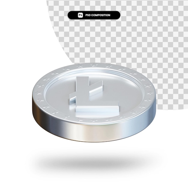 Silver cryptocurrency coin 3d rendering isolated