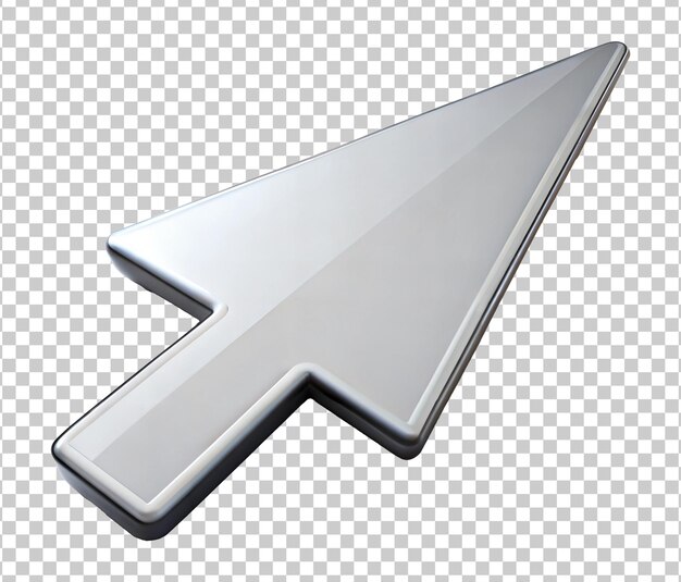 Silver cursor arrow icon with sharp edges isolated on transparent background