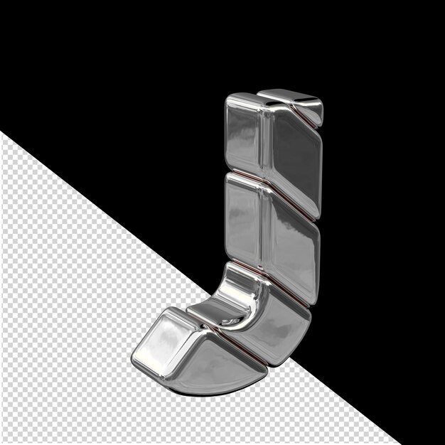 PSD vista del simbolo 3d del blocco diagonale argento dalla lettera sinistra j