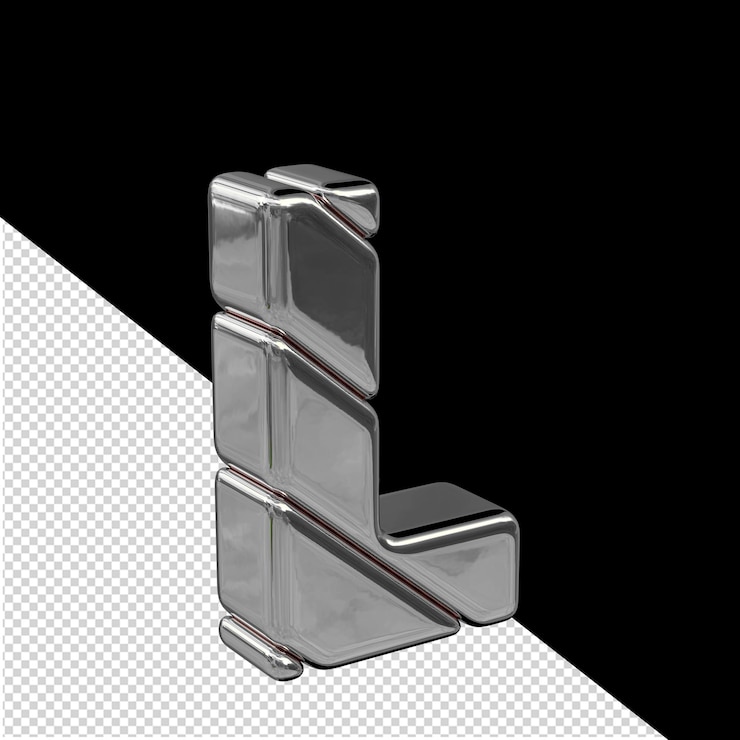 PSD silver diagonal block 3d symbol view from the left letter l