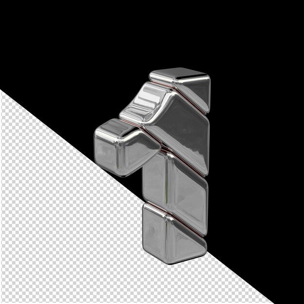 PSD silver diagonal block 3d symbol view from the left number 1