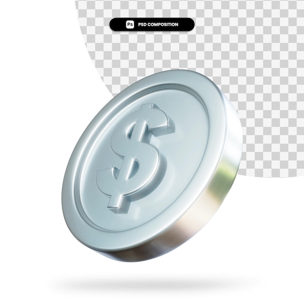 Silver dollar coin 3d rendering isolated