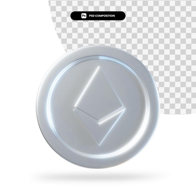 Silver ethereum coin 3d rendering isolated