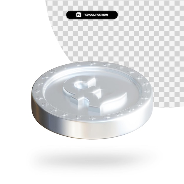 PSD 실버 교환 동전 3d 렌더링 절연