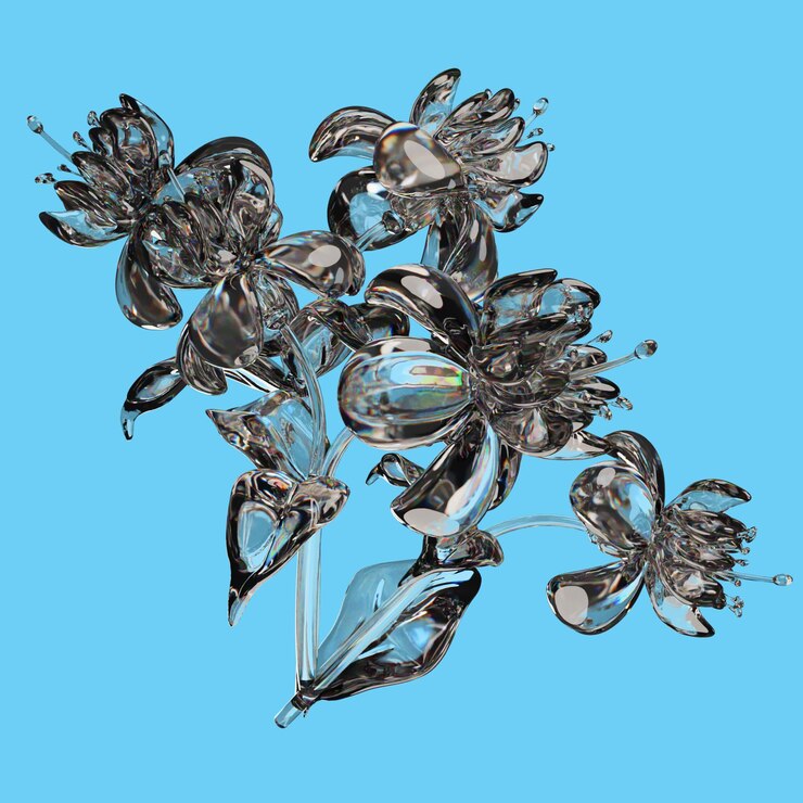 PSD a silver flower is shown with the blue background