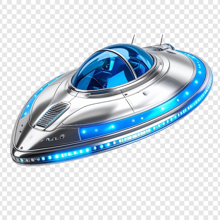 PSD silver flying saucer with blue lights