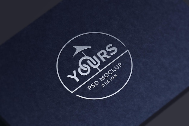 Silver foil logo mockup on blue paper card