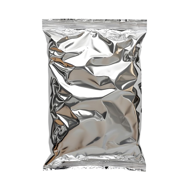 silver foil packaging pouch realistic blank snack bag mockup for branding and product design