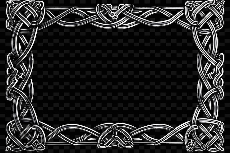PSD a silver frame with a pattern of interlocking lines and a black background