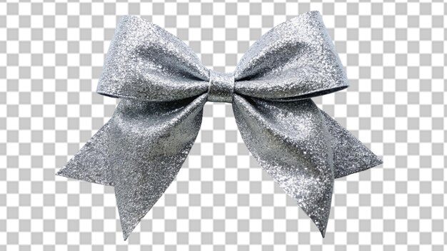 Silver glitter ribbon tie isolated on transparent background