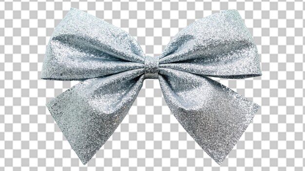 PSD silver glitter ribbon tie isolated on transparent background