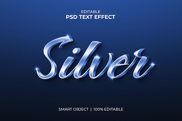 Silver glossy editable 3d text effect premium psd