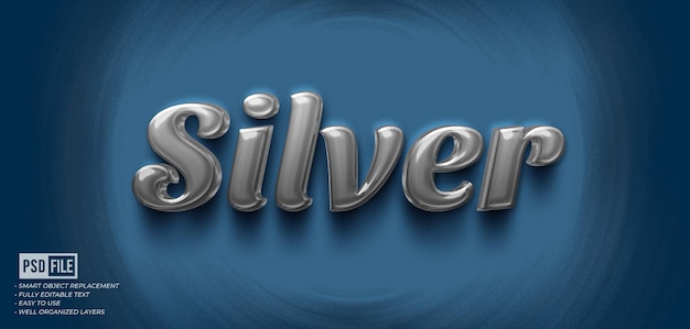 Silver glossy text editable 3D style text effect