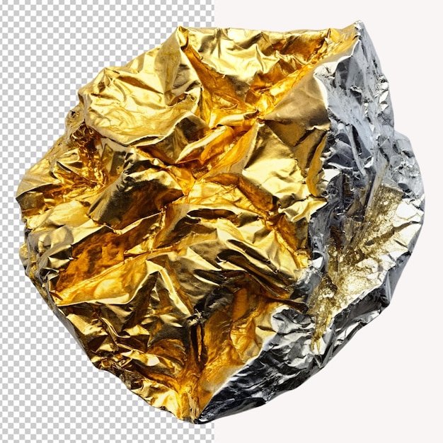 Silver and gold aluminum foil on transparent background