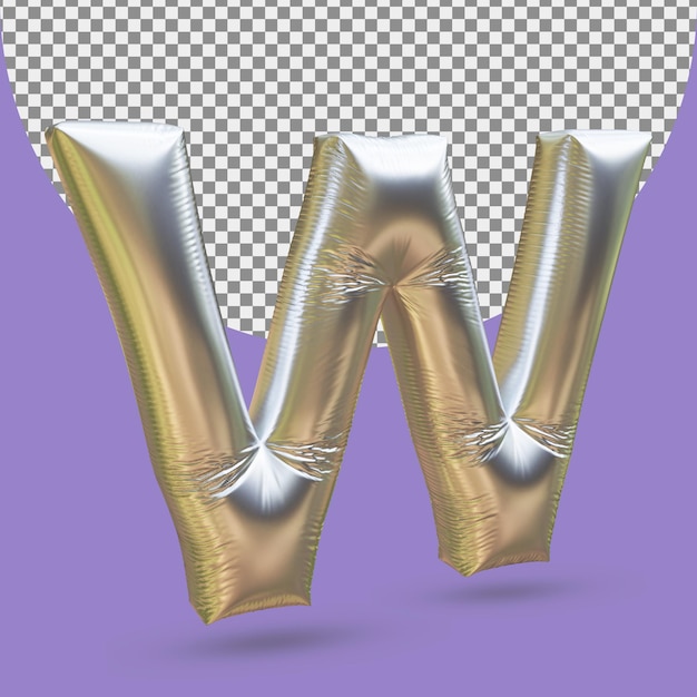 silver gold foil balloon of realistic W letter 3d isolated