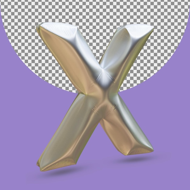 Palloncino in lamina d'oro argento di lettera x realistica 3d isolato
