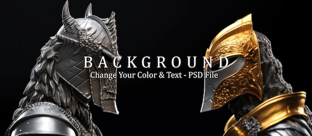 PSD silver and gold knight on chess board