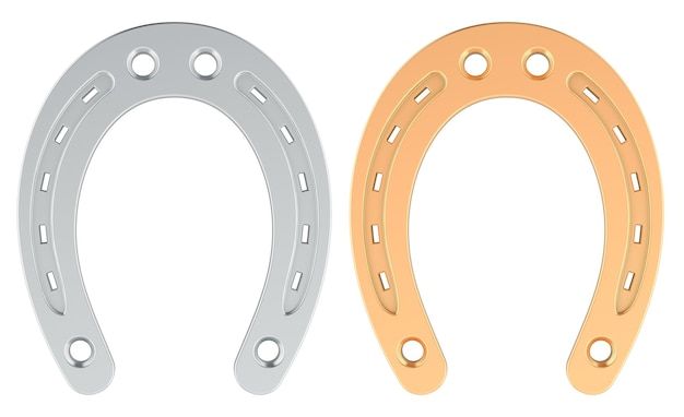 Silver Horseshoe and golden horseshoe 3D rendering isolated on transparent background