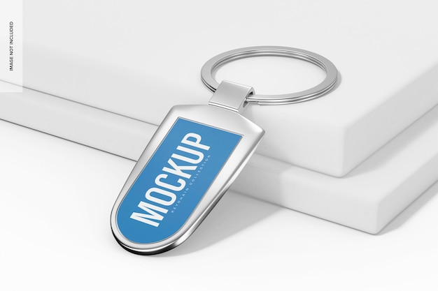 Silver Keychain Mockup, Leaned