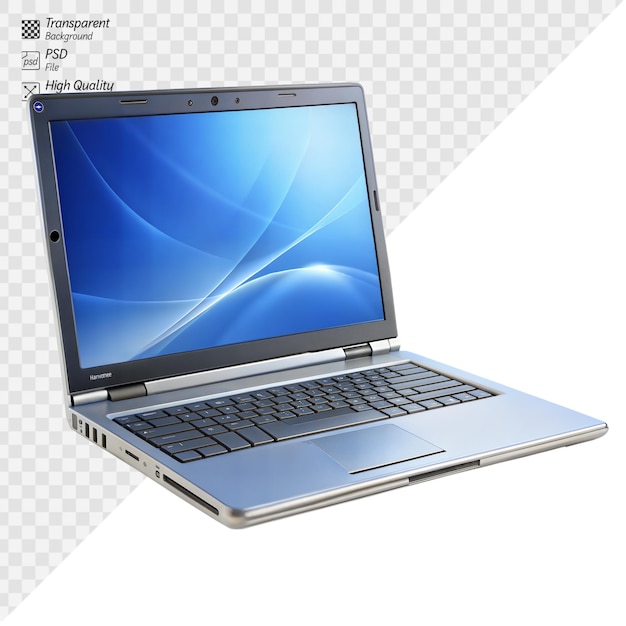PSD a silver laptop with a blue screen that saystweeton it
