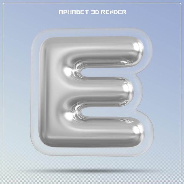 Silver letter e font bubble alphabet 3d render