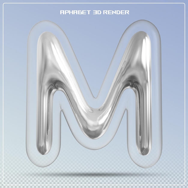 Silver letter m font bubble alphabet 3d render