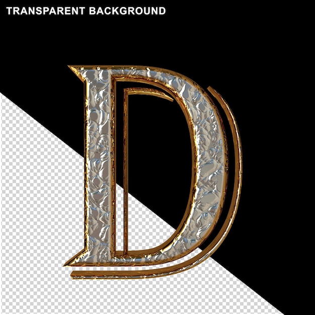 PSD silver letters in a gold frame letter d