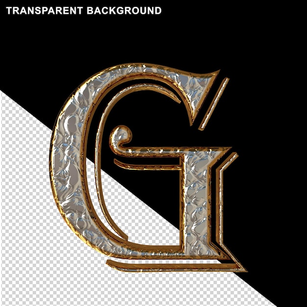 PSD silver letters in a gold frame letter g