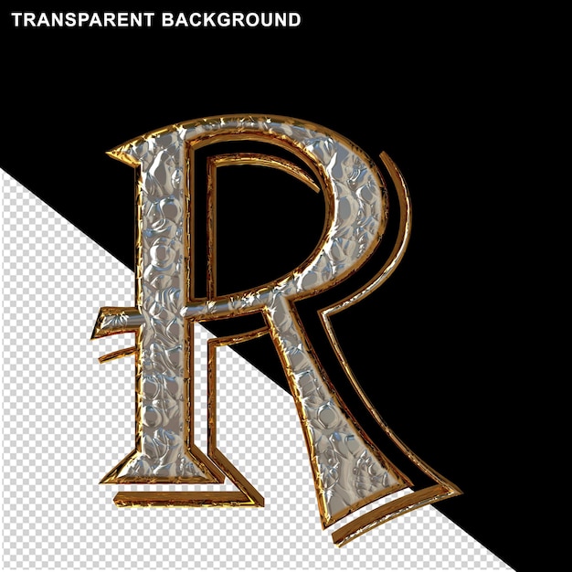 Silver letters in a gold frame letter r