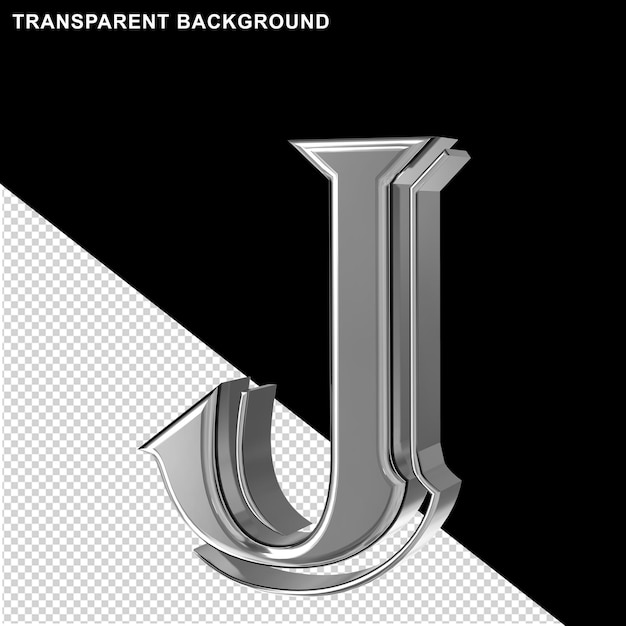 右の文字jから見た銀色の文字