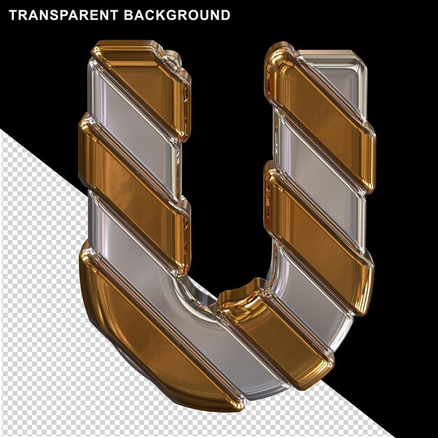 PSD silver letters with gold straps diagonally3d capital letter u