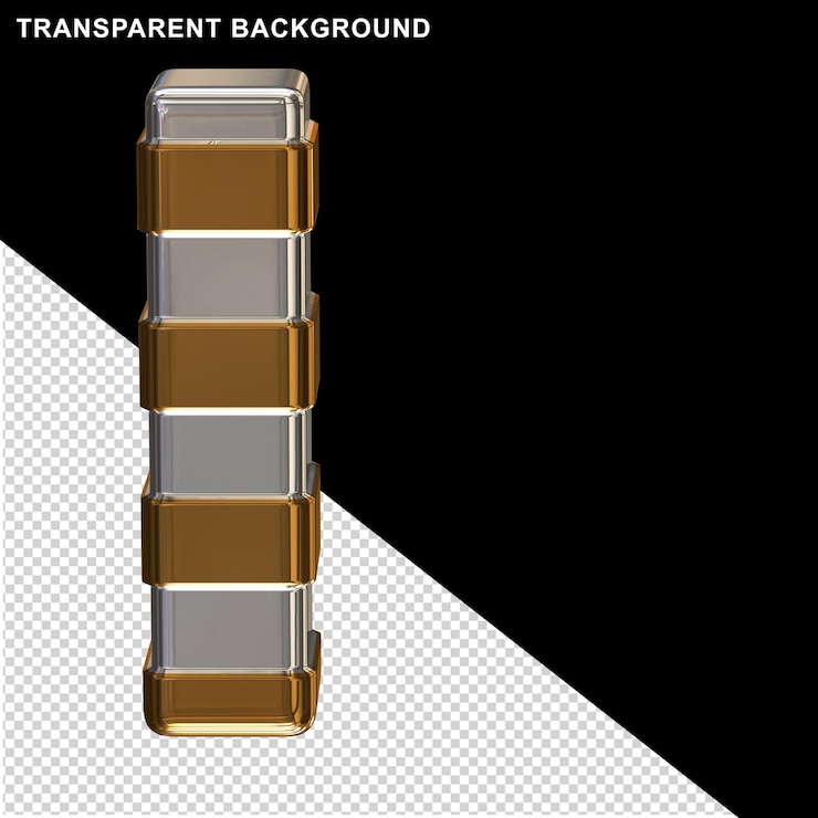 PSD 가로 골드 스트랩이 있는 은색 글자 3d 대문자 i