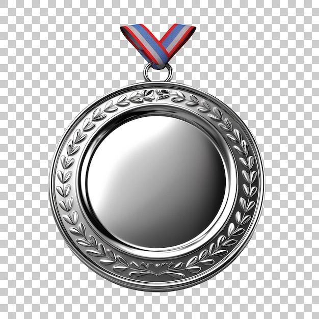 PSD silver medal with ribbon isolated on transparent background