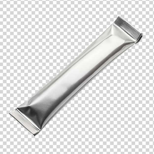 Premium PSD | Silver metallic stick sachet on transparent background