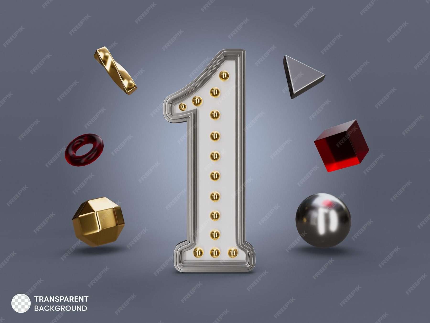 Premium PSD Silver number 1 with graphic shapes 3d render illustration