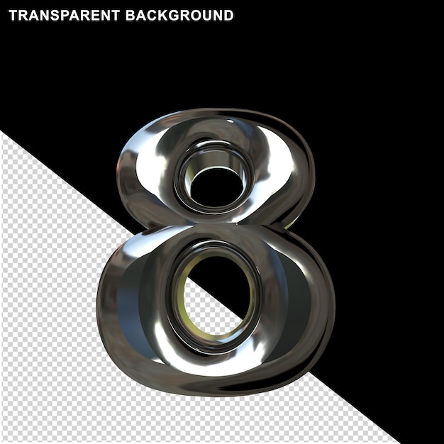 Silver numbers with a bevel. 3d number 8